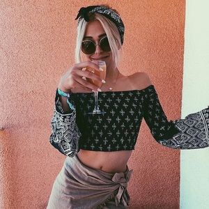 NWT Off Shoulder Crop Top in Blue by Band of Gypsies